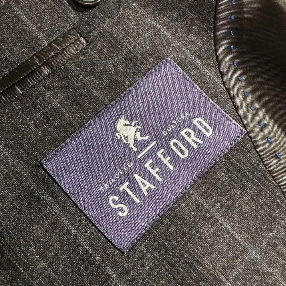 STAFFORD Slim Fit Mens 2 Piece suit Jacket 40R  Pants 34x29 Wool Plaid Brown
